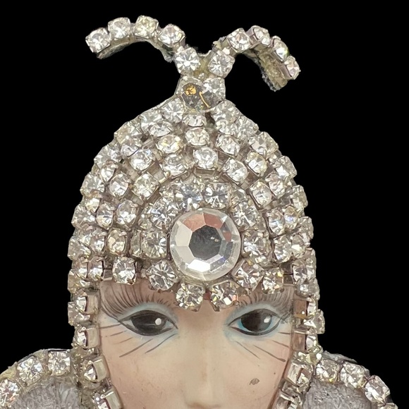 VINTAGE FLAPPER ART DECO CRYSTAL RHINESTONE BROOCH - Picture 4 of 16